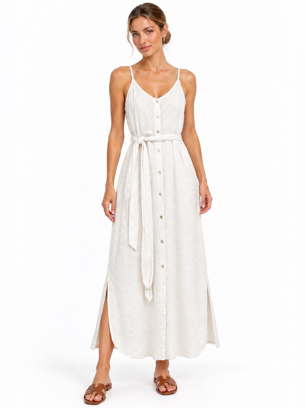 Bella Dahl White Belted Button-Front Dress | Effortless Resort Chic | M